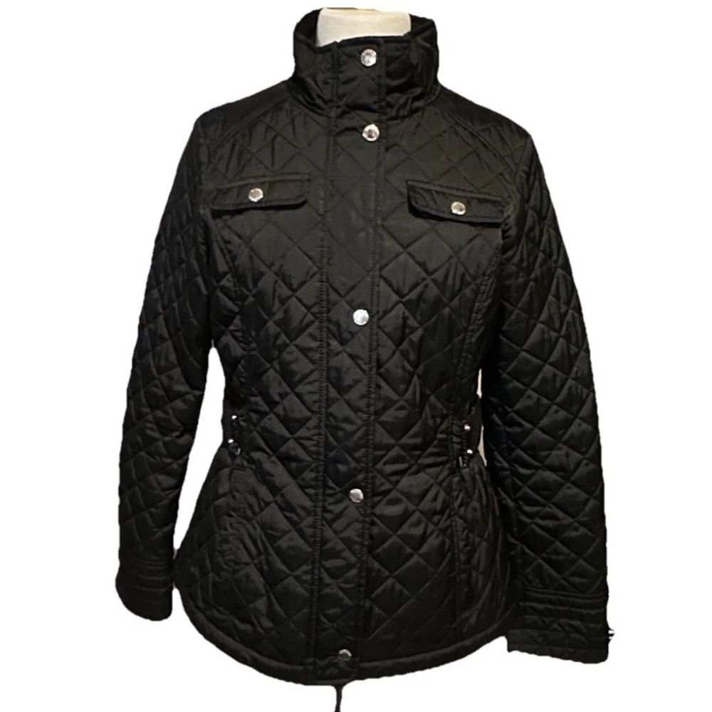 Laundry By Design Medium Black Quilted High Neck Jacket Polyester Sinched Waist